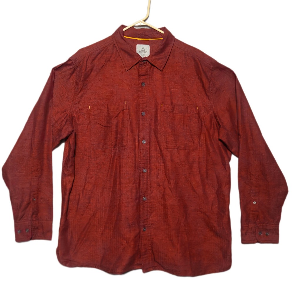 Ascend Button Down Shirt Mens XL Rust Red Herringbone Organic Cotton Linen Blend